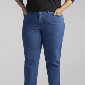 New Women’s Lee Plus Size 26W Relaxed Side Elastic Jeans Pepper Stone Stretch